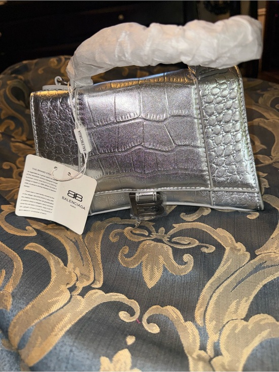 Handbags - Designer Inspired Silver Croc-Embossed Top Handle Bag